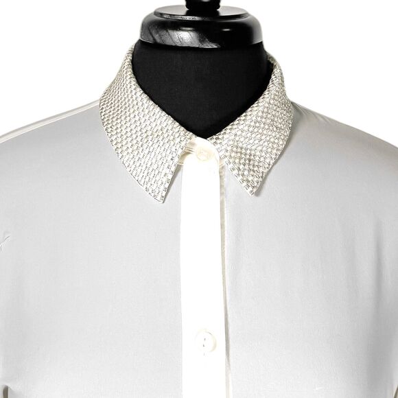 Chico's Women's Shirt Button Up Ivory Gold Embellished Blouse Top Size 2 US L/12 - Picture 4 of 10